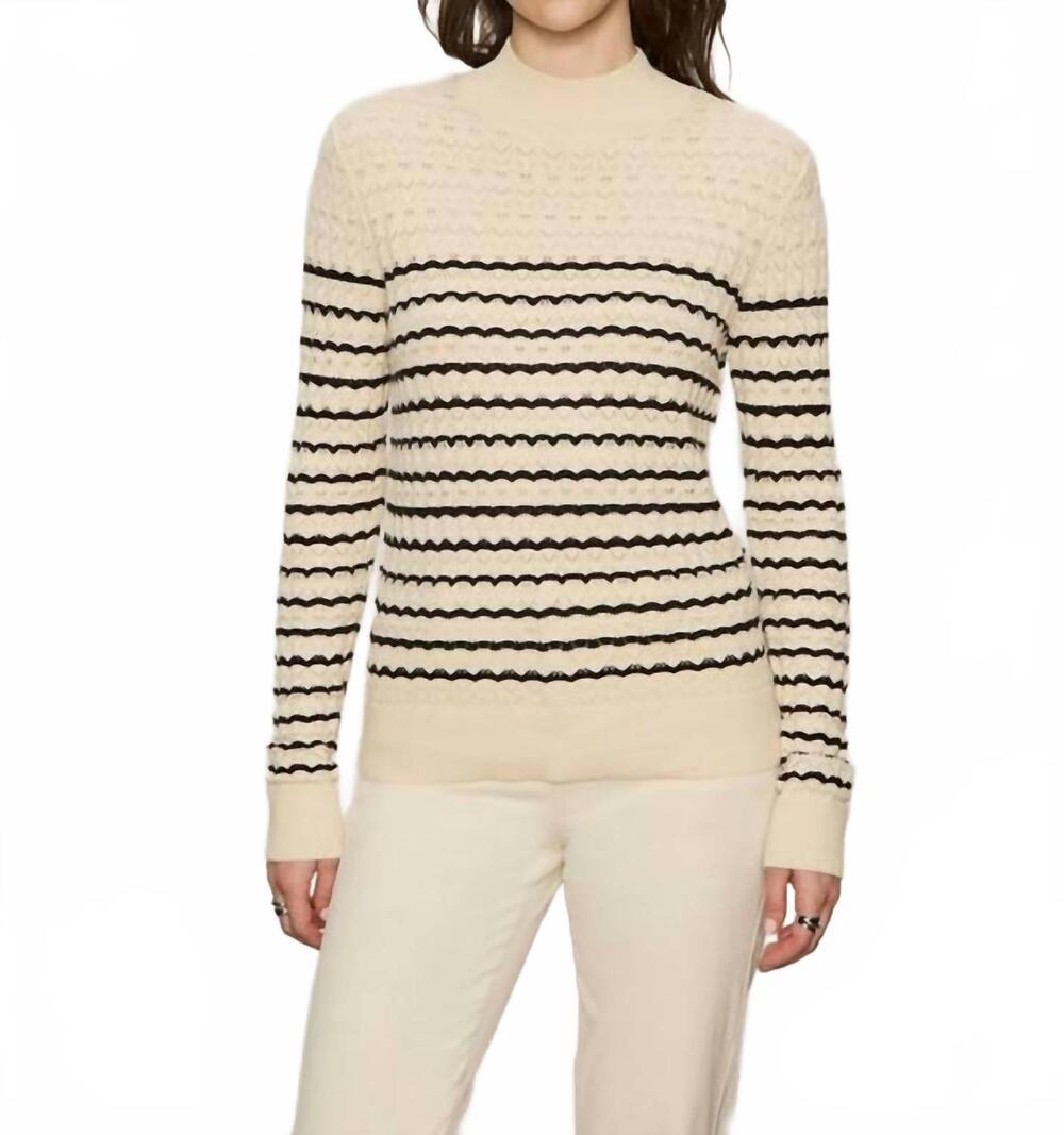 NEW SANCTUARY forever striped mock neck top in vanilla creme w/ black stripe